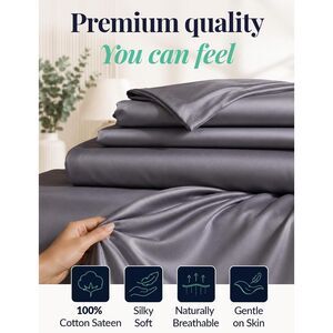 Ecoheal Tourmaline 100% Egyptian Cotton Queen Sheet Set - Grey NWT